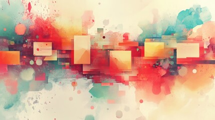 Poster - Abstract Watercolor Cubes: A vibrant and modern abstract design featuring a cascade of colorful watercolor paint splatters and overlapping geometric cubes, creating a dynamic visual effect.