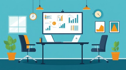 Poster - Modern Office Meeting Room Interior with Data Display