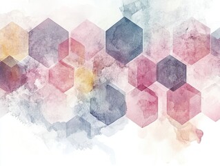 Poster - Abstract Hexagon Watercolor: An artistic watercolor illustration featuring overlapping hexagon shapes, blending various pastel hues.