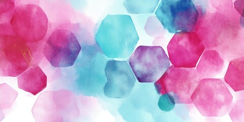 Poster - Abstract Watercolor Hexagons: An abstract watercolor design featuring a cluster of colorful, translucent hexagons arranged to create a dynamic and visually appealing pattern.