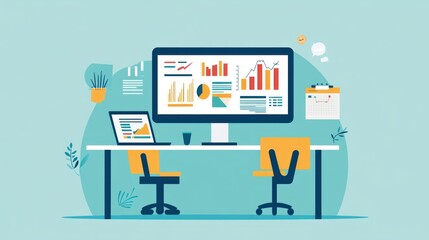 Poster - Modern Workspace with Data Display