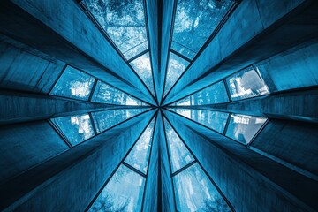 Poster - architectural abstract: an eye-level, symmetrical view through a uniquely designed building structur