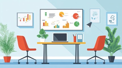 Poster - Modern office workspace with data visualizations (1)