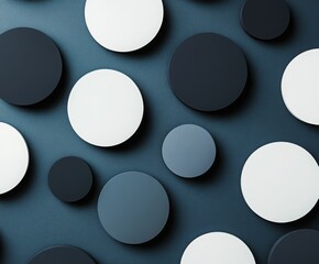 Poster - Circles Harmony: An abstract composition featuring an assortment of differently sized, three-dimensional circles in a palette of cool blues and whites, creating a visually stimulating display