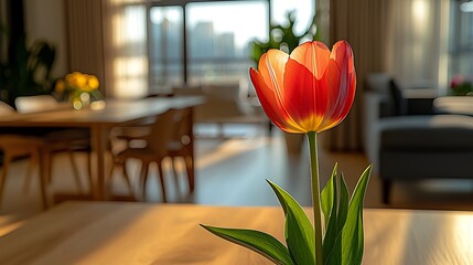 Poster - Red Tulip Sunlight Living Room Interior Design Home Decor