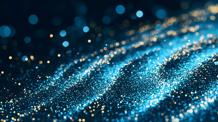 Poster - A mesmerizing close-up of shimmering blue particles, creating a wave-like effect that evokes a sense of tranquility and depth