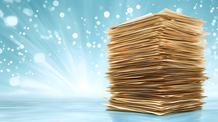 Fototapete - A stack of textured cardboard sheets is set against a bright, sparkling background, creating a visually appealing composition