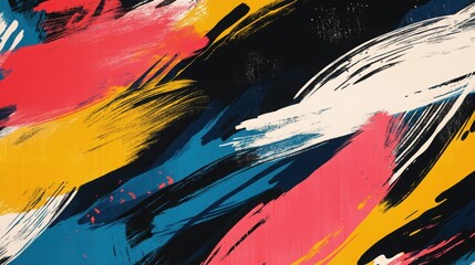 Poster - Brushstrokes of Color: An artistic composition explodes with vibrant brushstrokes in a dynamic interplay of colors, perfect for a backdrop or design element, and evokes creativity.