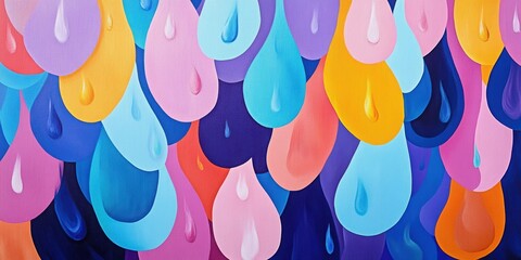 Poster - Colorful Raindrops Abstract: Vibrant and stylized illustration featuring a cascade of raindrops in a lively array of colors, evoking a sense of freshness and renewal.