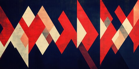 Poster - Geometric Rhythm: A bold display of geometric shapes, creating a rhythmic pattern with overlapping red and white diamonds, set against a deep navy blue backdrop.