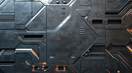 Poster - Abstract Metallic Surface with Geometric Shapes and Lines Design