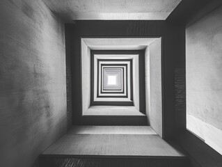 Poster - geometric descent: a mesmerizing perspective of a square architectural structure, featuring receding