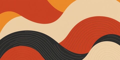 Fototapete - Abstract Wavy Art: A vibrant, eye-catching abstract artwork composed of flowing, layered waves in warm, earthy tones and a touch of elegant lines, creating a sense of movement and visual interest.
