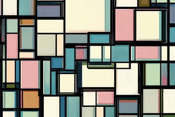 Poster - Geometric Abstraction: A vibrant and intricate geometric pattern composed of rectangles and squares in a colorful palette, evoking a sense of modern art and design