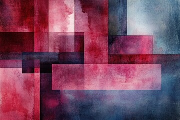 Poster - Abstract Geometry in Crimson and Indigo: A dynamic composition of intersecting geometric forms in a striking palette of crimson and indigo, evoking a sense of modern elegance.