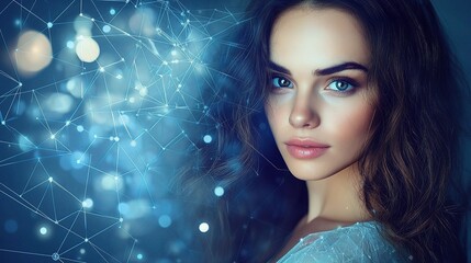 Poster - Blue Low Poly Background with Geometric Shapes and Light Lines
