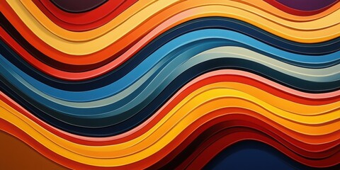 Poster - Vibrant Wave Abstract:  A mesmerizing abstract image featuring layered, wavy stripes in a spectrum of bold, saturated colors, creating a dynamic and energetic visual rhythm.