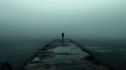 Wall Mural - lonely figure, misty pier