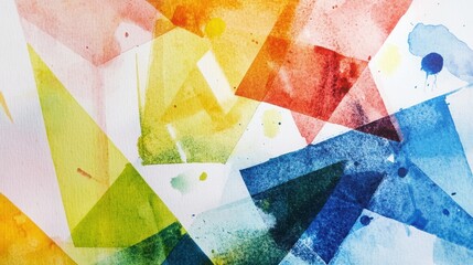Poster - Vibrant Abstract Watercolor Geometric Shapes: A colorful composition of overlapping geometric shapes, painted in vivid watercolor hues, creates a dynamic and artistic visual experience.