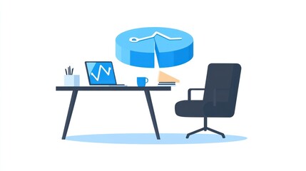 Poster - Office Workspace with Pie Chart, Showing Data Analysis. Possible Use Business Illustration