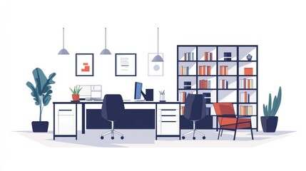 Poster - Modern office workspace interior, minimalist design, use for office design inspiration, background for business presentation