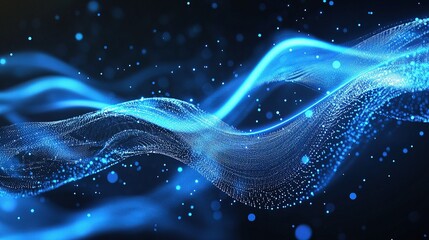 Poster - Abstract Technology Background with Flowing Blue Lines and Dots