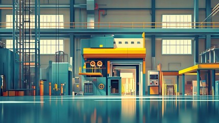 Poster - Abstract Isolated Factory Warehouse Room with Colorful Equipment