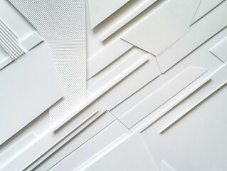 Poster - Geometric Serenity: An abstract composition of layered white rectangles and lines, creating a sense of depth and dimension in a minimalist, modern aesthetic.