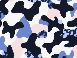 Poster - Abstract Camouflage Pattern: A modern abstract design showcasing irregular shapes in shades of blue, black and pink, offering a stylish twist to the classic camouflage pattern.