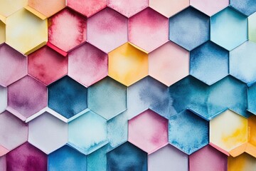 Poster - geometric harmony: a vibrant arrangement of colorful hexagonal tiles, creating a modern and eye-catc