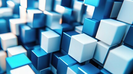Poster - Abstract Blue and White Cubes on a Soft Background with Lines