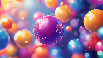 Poster - Colorful Abstract 3D Spheres Floating in Space with Lines and Depth