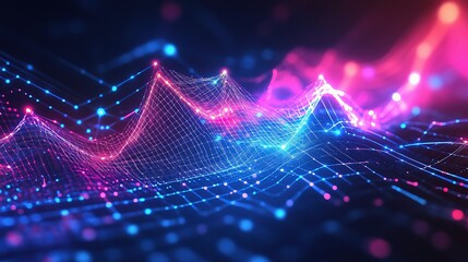 Poster - Abstract Technology Background with Bright Neon Lines and Scale