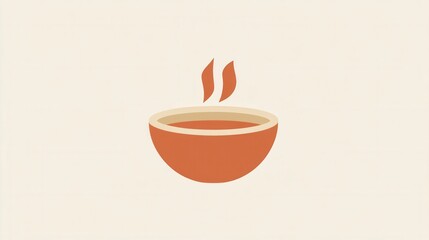 Poster - Cozy soup bowl logo featuring warm orange and beige tones with steam rising, perfect for inviting branding in culinary settings