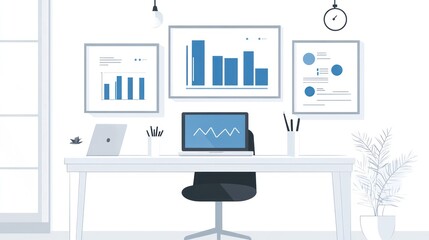 Poster - Modern office workspace with charts and graphs. Possible use Stock photo for productivity, business, and design