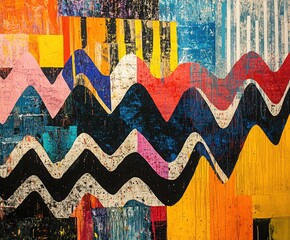 Poster - Wave of Colors: A vibrant abstract artwork featuring bold, overlapping wavy patterns in a multitude of vivid colors, creating a dynamic and eye-catching visual experience.
