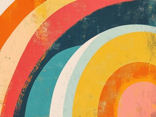 Poster - Colorful Retro Arches: An abstract, eye-catching composition featuring bold, vibrant, retro-style colored arches, with a textured, aged appearance evoking a sense of nostalgia.