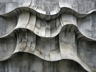 Poster - abstract concrete architecture: a close-up shot of a textured concrete facade with undulating curves