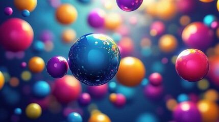Poster - Colorful Abstract 3D Spheres Floating in Cosmic Space Environment