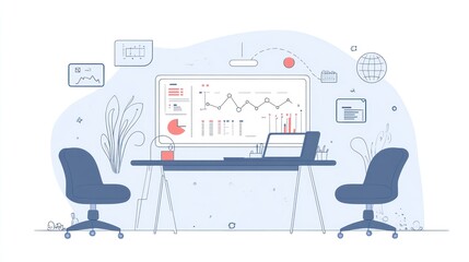 Poster - Modern office workspace with data visualization (1)
