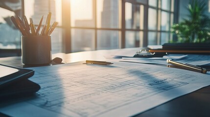 Poster - Detailed Blueprint of Construction Project in Modern Office Setting