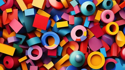 Poster - Colorful 3D Geometric Shapes on Abstract Background for Design