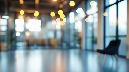 Poster - Blurred Open Space in Modern Office with Abstract Lighting Effects