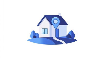 Poster - Home Location Icon, Simple illustration of a house with a map pin, ideal for real estate or location-based services