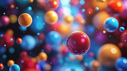 Poster - Colorful 3D Spheres Floating in Abstract Space Environment