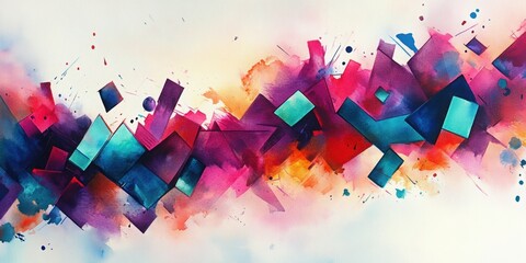 Poster - Colorful Geometric Abstract: An eye-catching abstract composition, employing a palette of vivid blues, pinks, and purples alongside geometric shapes to create a dynamic and artistic visual impact.
