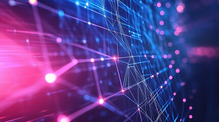 Poster - Bright Abstract Technology Background with Neon Lines and Scale