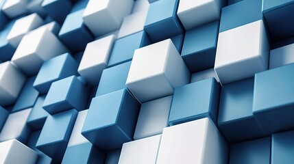 Poster - Abstract Blue and White Cube Background with Geometric Line Design
