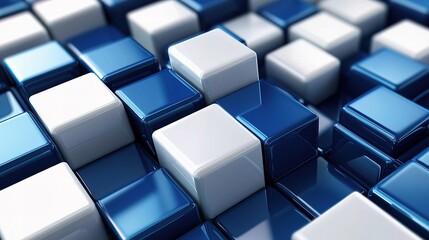 Poster - Abstract Blue and White Cubes with Lines on a Background