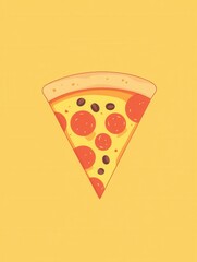 Poster - Playful minimalist pizza slice logo design featuring warm yellow orange cheese and vibrant pepperonis on a bright backdrop